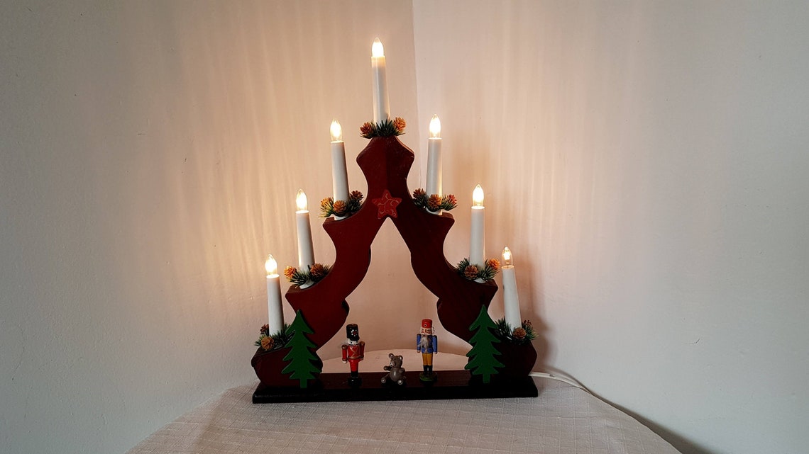 Vintage German Wooden Christmas Candle Bridge With Electric Etsy