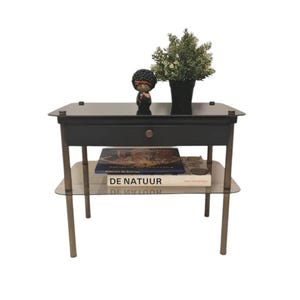 Vintage rare Mid Century Modern brass and smoked glass bedsid table  with drawer