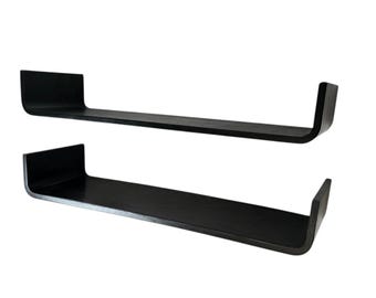 Vintage Post modern black wooden Curved Wall Shelve