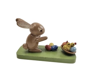 Vintage German Wooden Easter Bunny Decoration, Erzgebirge Folk Art