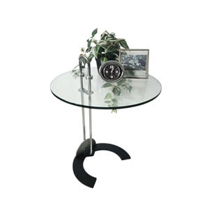 Vintage Postmodern  Memphis Milano style Side Table with Glass Top and Chrome Base, Italy, 1980s