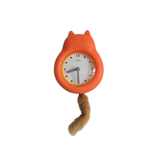 Vintage Orange Cat Wall Clock with Swinging Furry Tail – Tapas Design Pendulum Clock