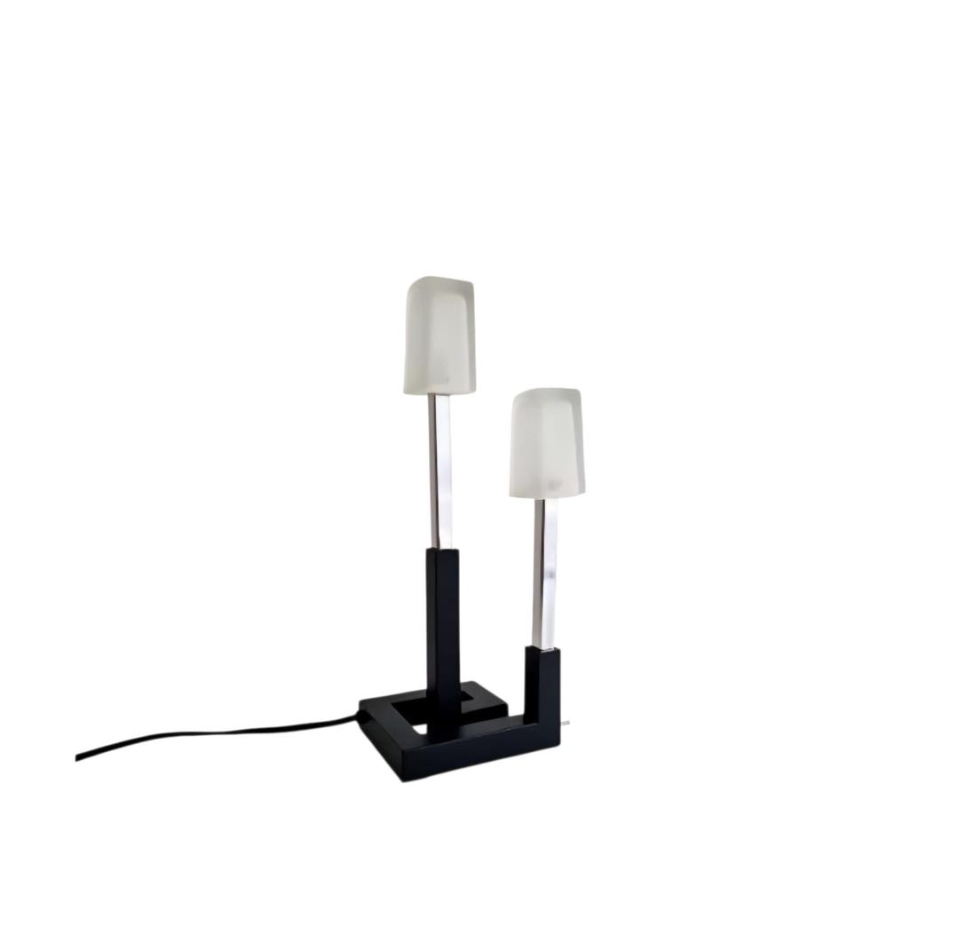 Vintage Post Modern Ikea Korsby Chrome and Glass Table Lamp With 2 