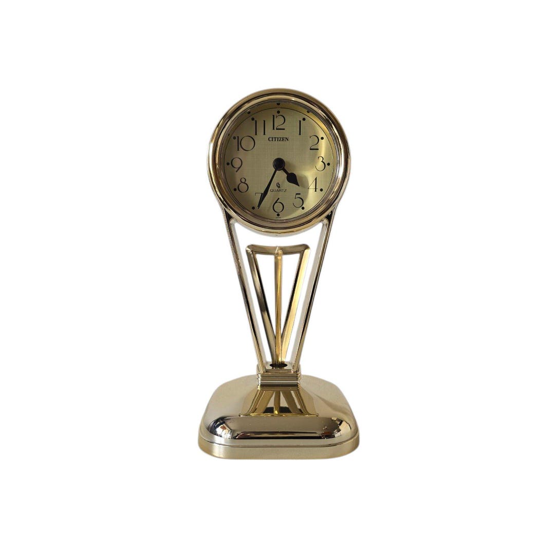 Vintage Delightful Citizen Gold-tone Table Clock With Rotating