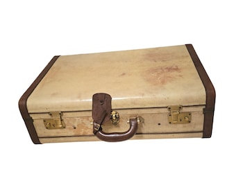 Vintage Mid-Century Modern Italian Suitcase in Beige and Brow Leather, 1960s