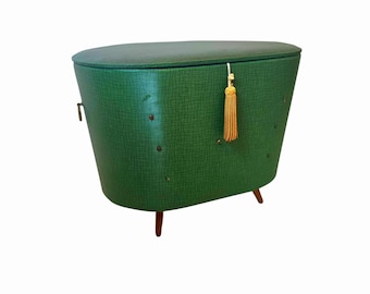 Vintage Mid Century Beech Wood Linen Chest with Vinyl Cover