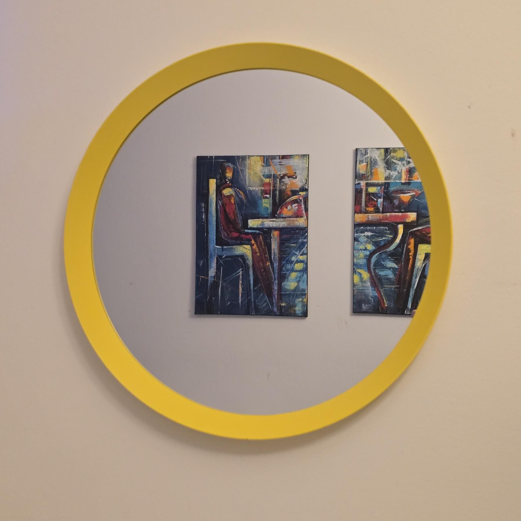 Round Yellow Ikea Langesund Mirror With Beveled Yellow Metal Frame