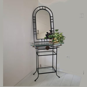 Vintage metal and glass dressing table with mirror in Asian style