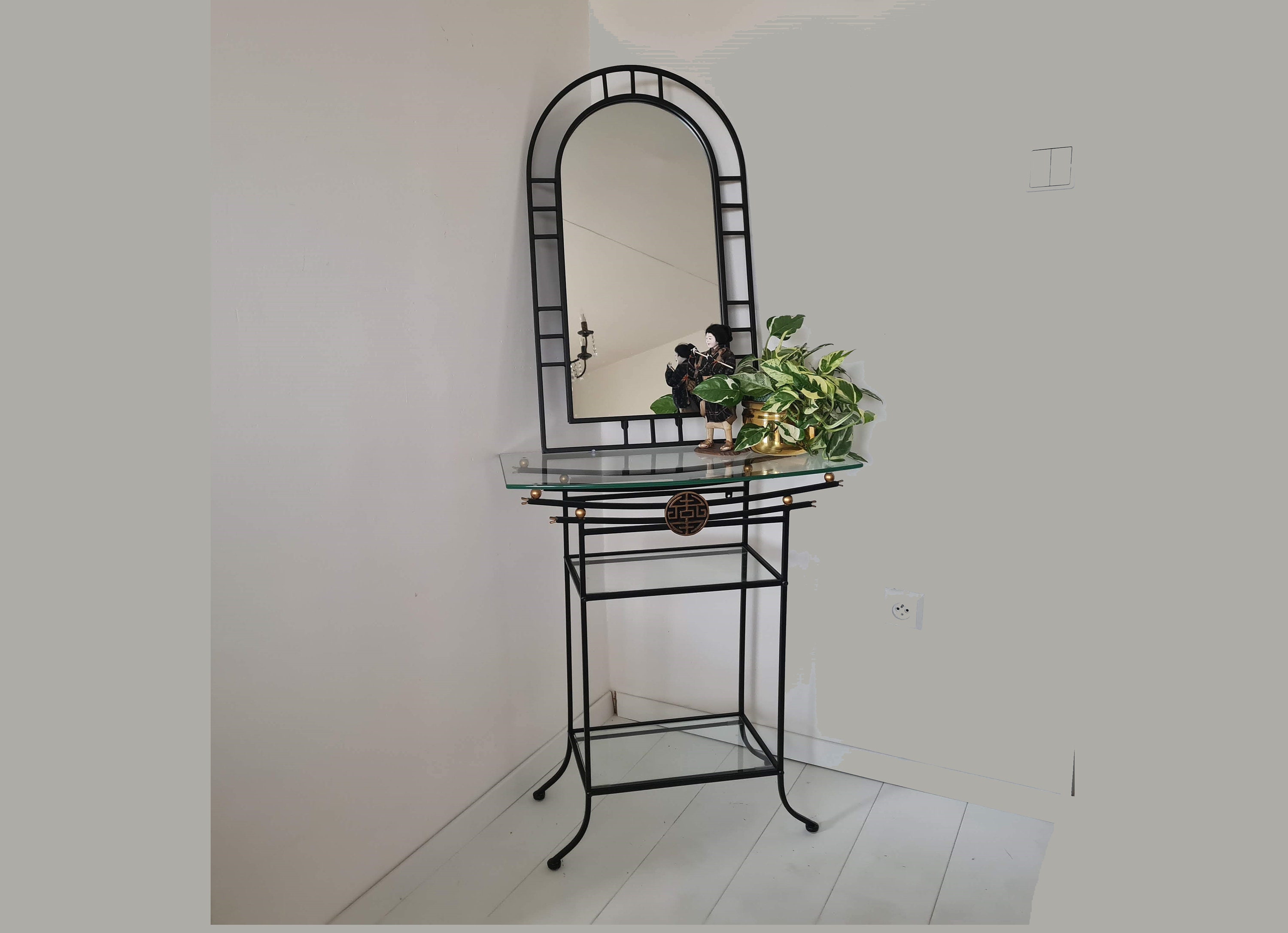 metal dressing table Vintage Metal and Glass Dressing Table With Mirror in Asian Style