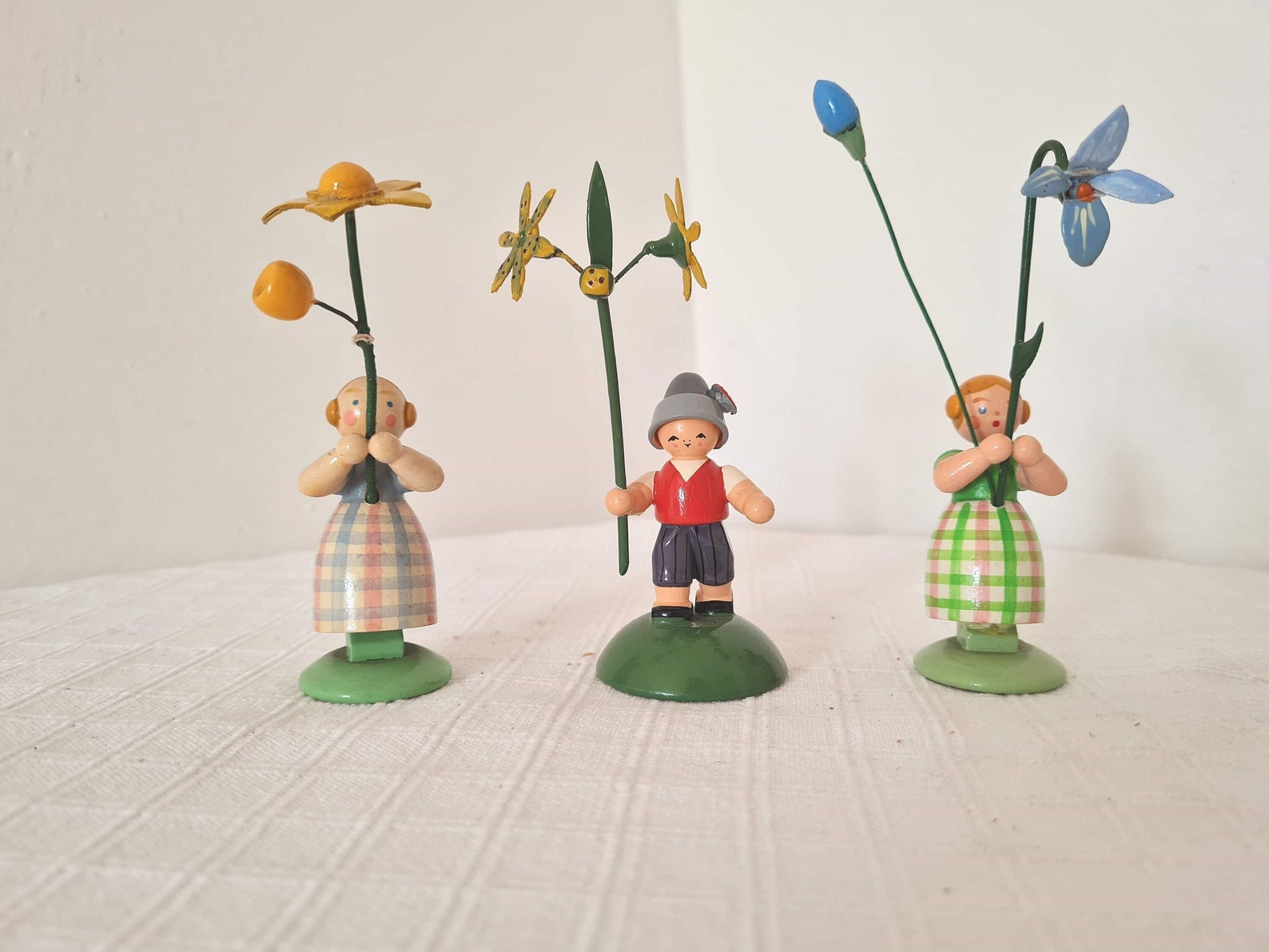 Vintage German Erzgebirge Wooden Hand Painted Flower Child