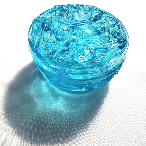 Art Deco Aqua blue Glass Jewelry box Powder Box Schlevogt Ingrid Design Czech Bohemian glass