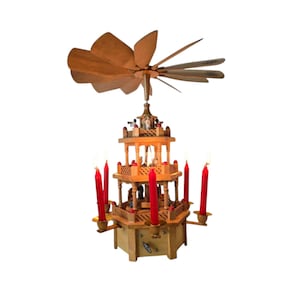 Vintage German Musical pyramid 39cm Handmade wooden figurines  for 6x candles carousel 80s