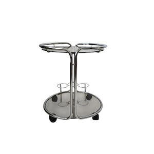 Vintage Bauhaus Chrome Drinks Trolley Smoked Glass Bar Cart on Wheels 1970s Design