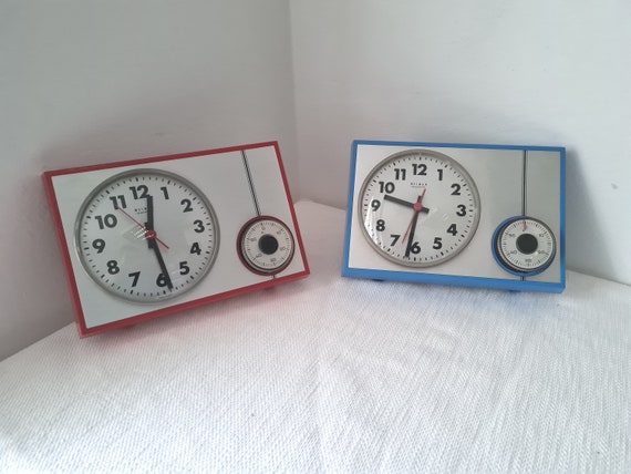 Vintage Mid Century Wall Kitchen CLOCK With Timer Weimar DDR 70s