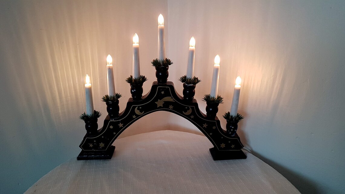 Vintage German Wooden Christmas Candle Bridge With Electric Etsy