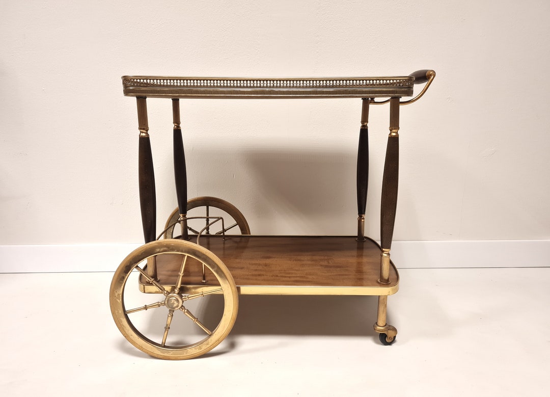 Vintage Mid Century Brass Bar Table With Wheels Etsy