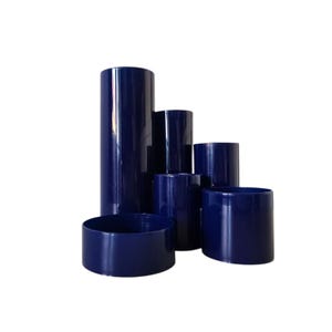 Vintage dark blue plastic Tube Tidy organizer. Space age School Office item