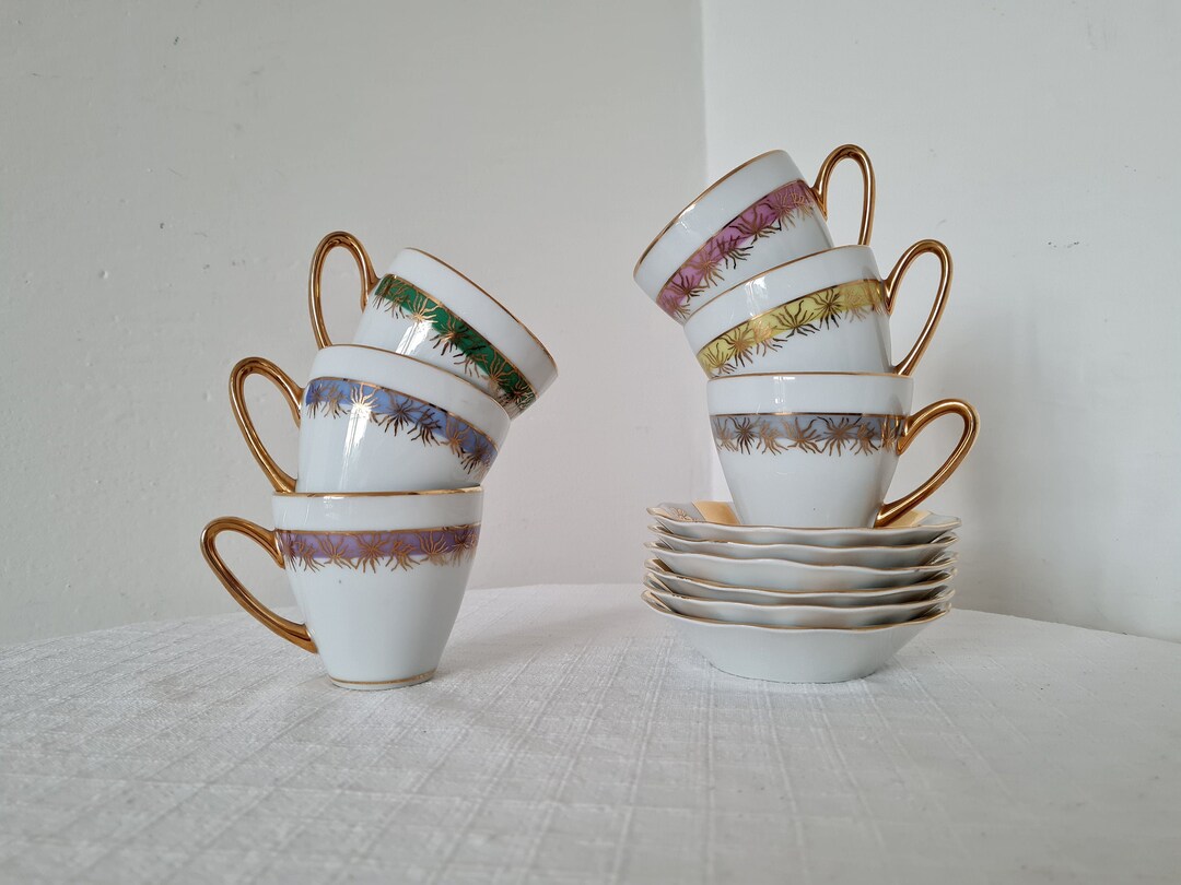 Vintage Coffee Czech Porcelain Set 6 Cups and 6 Saucers Made in ...