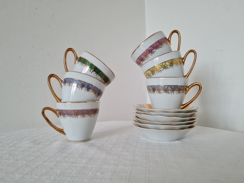 Vintage Coffee Czech Porcelain Set 6 Cups and 6 Saucers Made in ...