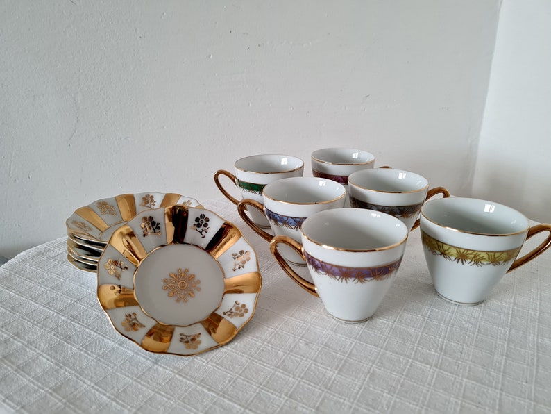 Vintage Coffee Czech Porcelain Set 6 Cups and 6 Saucers Made in ...