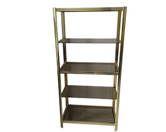 Vintage Brass and Smoked Glass Shelving Unit Hollywood Regency Display Cabinet
