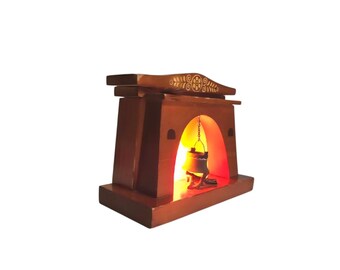 Vintage desk or wall wooden lamp fireplace with fire