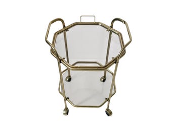 Vintage Hollywood Regency Brass & Glass Bar Cart with Removable Tray