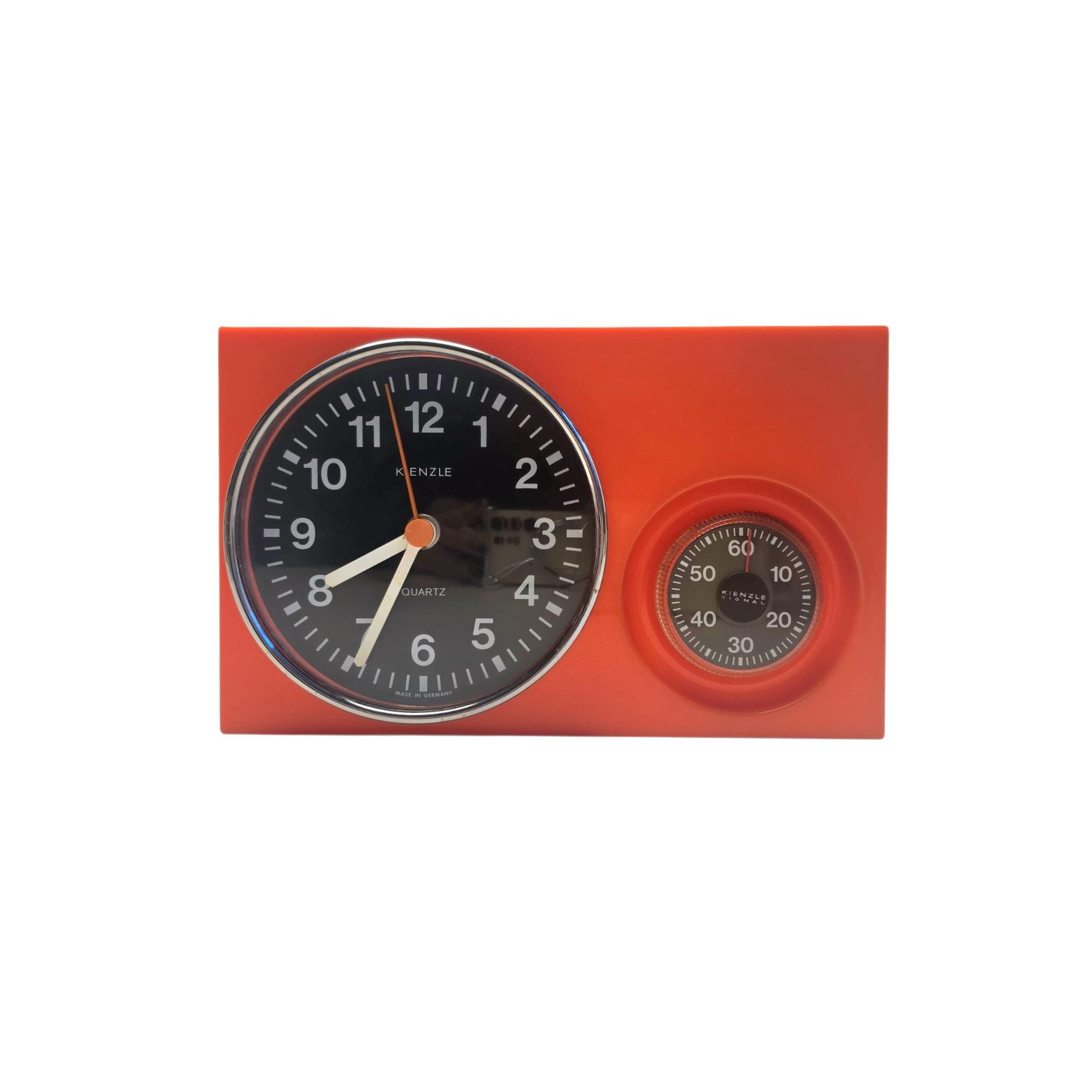 Vintage Mid Century Modern Orange Kitchen Wall Clock With Timer