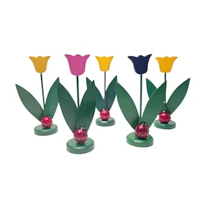 Vintage Flower tulip German Easter Wooden hand painted decoration