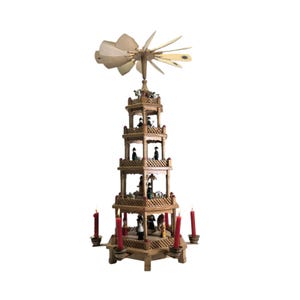 Vintage Table German 67cm 5 floors pyramid  with Handmade wooden figurines Design pyramid for 6 candles