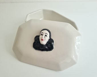 Pudełko na biżuterię z porcelany vintage Pierrot Made in Italy
