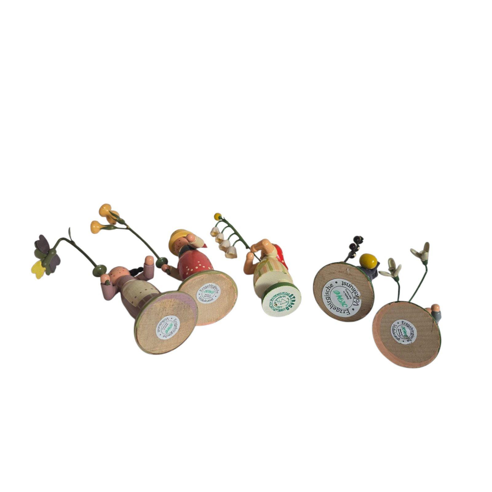 Vintage Retro German Erzgebirge Wooden Hand Painted Flower Child