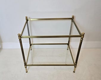 Mesa vintage moderna de mediados de siglo de latón y cristales transparentes