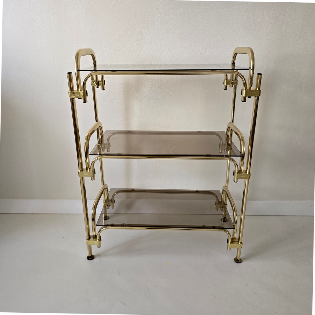 Retro High Rack Vintage Hollywood Regency Shelving Rack With Smoky Glass 80s - Etsy