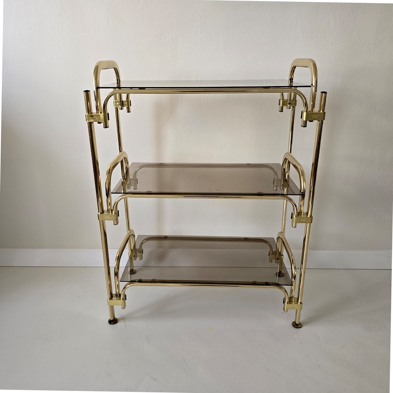 Vintage Hollywood Regency Shelving Rack With Smoky Glass 80s - Etsy