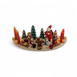 Vintage German candlestick Сhristmas scene  Wooden Hand Painted Candle Holder