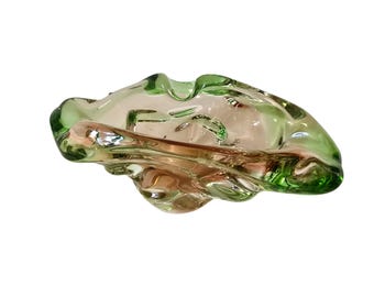 Vintage Bohemian Glass Art Crystal Bowl Ashtray  Hand Made Glass Czechoslovakia 80s