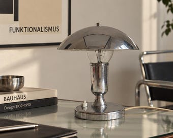Vintage retrro chrom Mushroom Table Lamp, Czechoslovakian Bauhaus