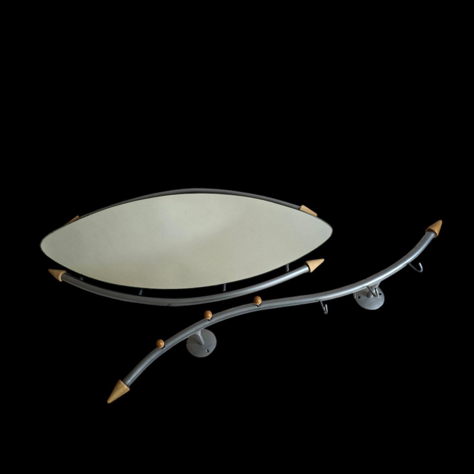 ヴィンテージ ポストモダン ウォールミラーとコートラック 6 フック