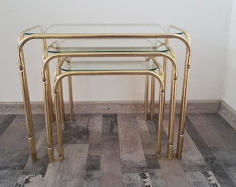 Vintage Mid Century Modern Chrome and glass Nesting Table Set of 3