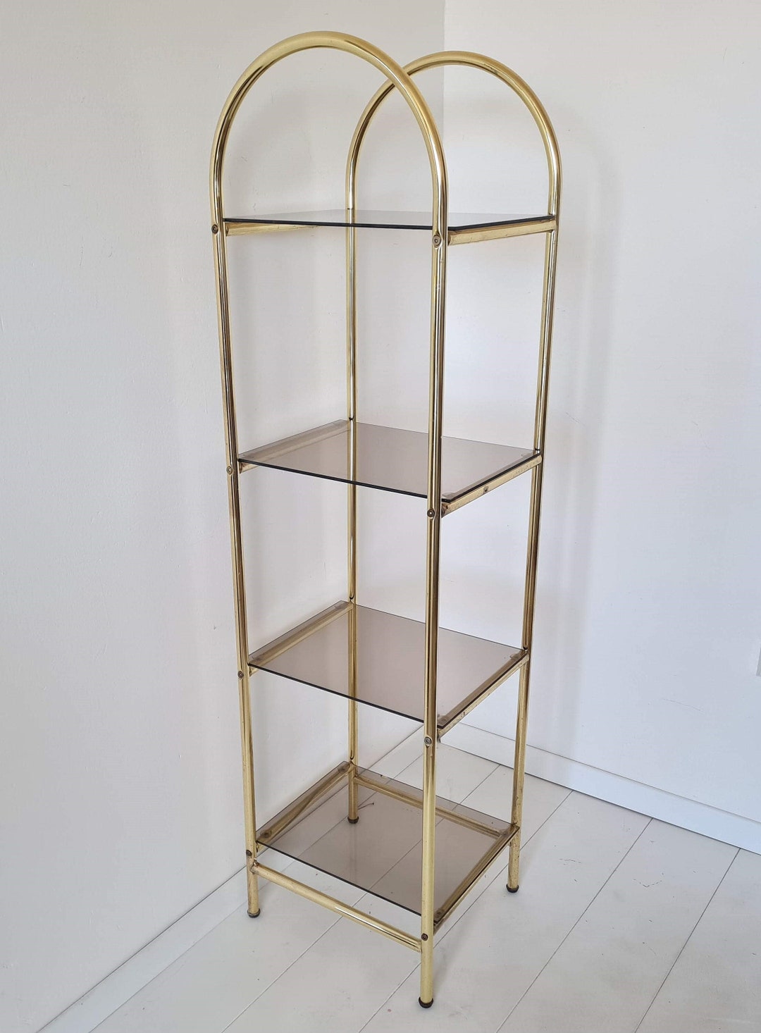 Retro High Rack Vintage Hollywood Regency Shelving Rack With Smoky Glass 80s - Etsy