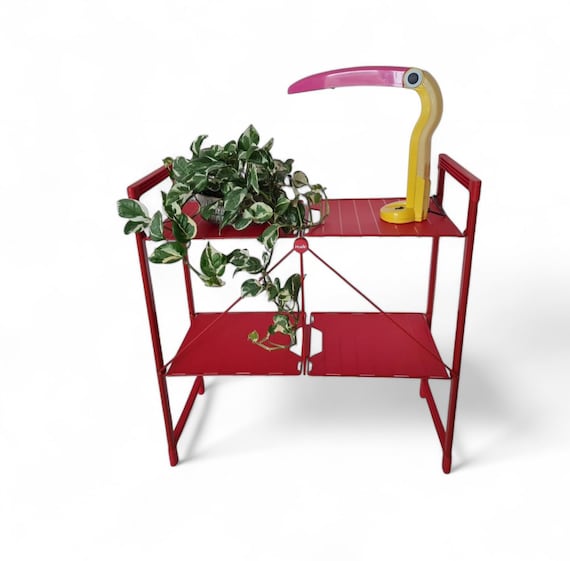 Vintage Memphis Milano Red Folding Shelf Hailo in Metal and
