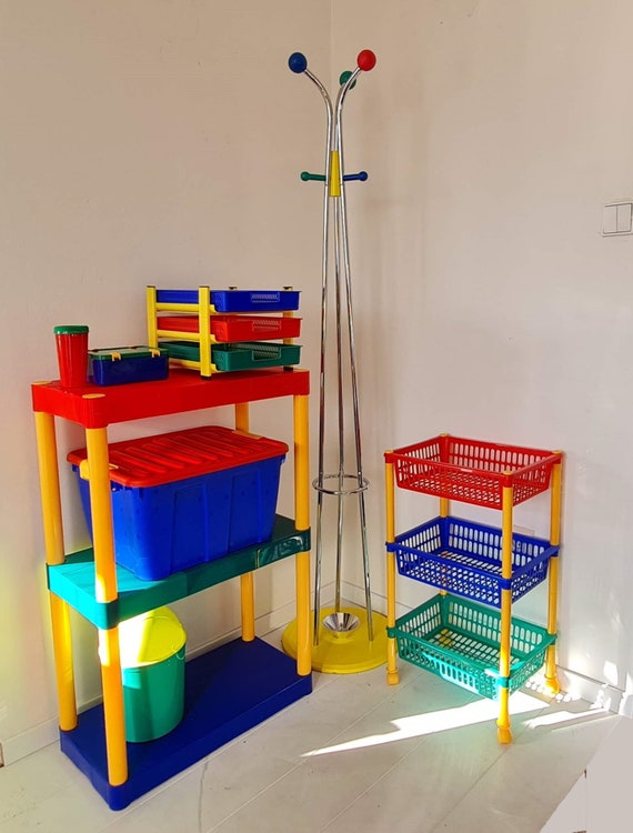 Vintage Memphis Milano Red Folding Shelf Hailo in Metal and