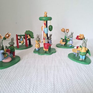 Vintage Erzgebirge Easter  bunny German Wooden decoration  folk art hand painted made in East Germany