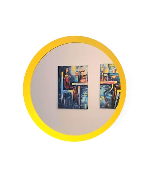 Round Yellow Ikea Langesund Mirror With Beveled Yellow Metal Frame