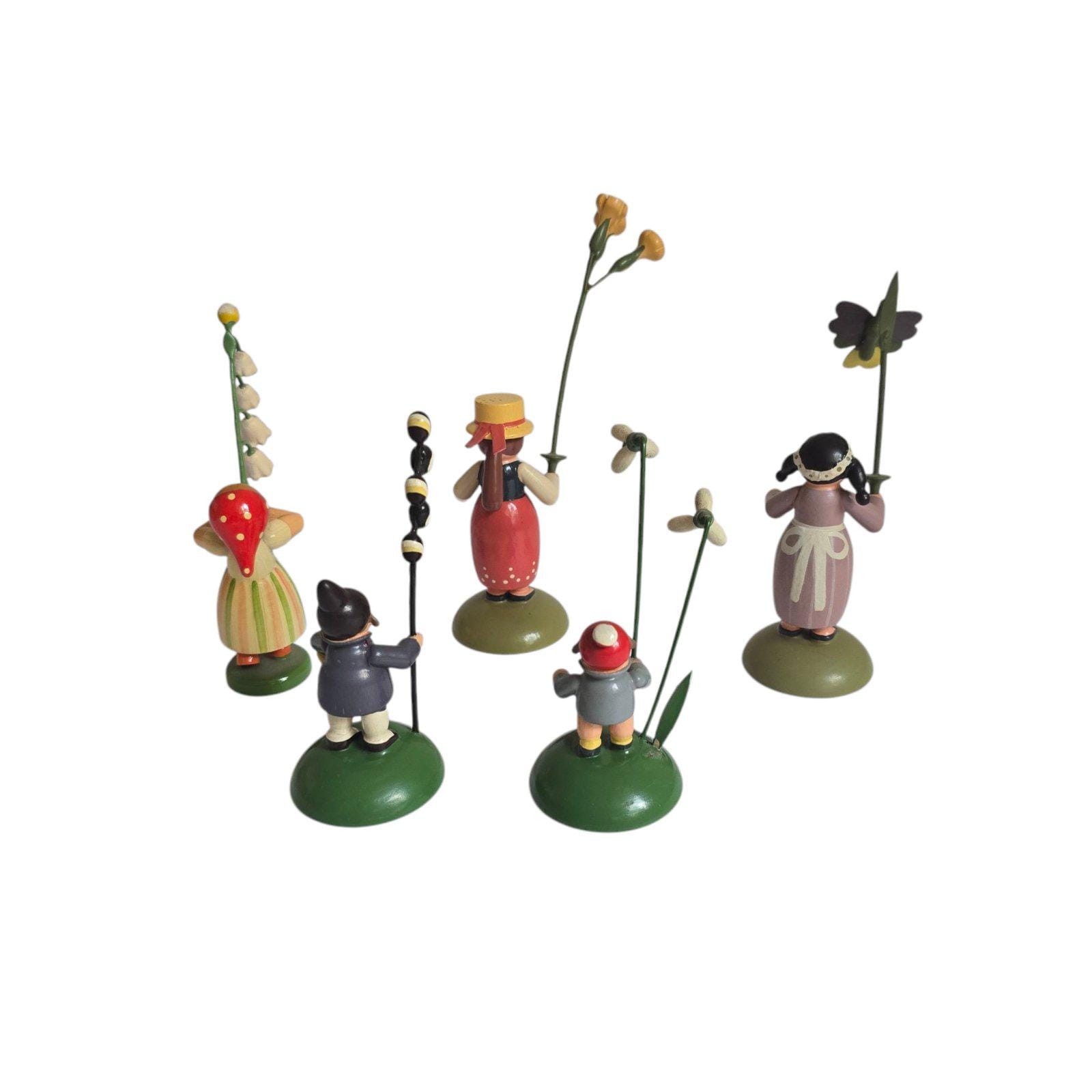 Vintage Retro German Erzgebirge Wooden Hand Painted Flower Child