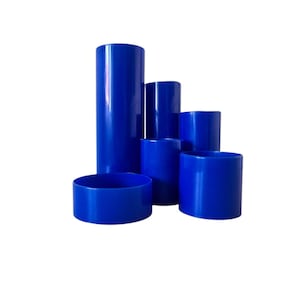 Vintage blue plastic Tube Tidy organizer. Space age School Office item