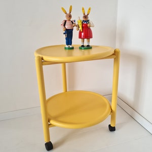 Vintage trolley solid wood folding table with two trays One tray rotates