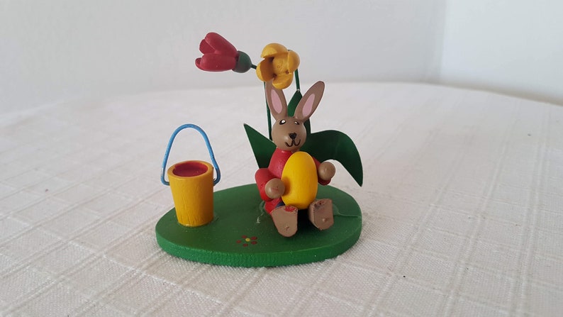Vintage Erzgebirge Easter bunny Folk art hand painted made in East Germany German Easter Wooden decoration