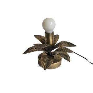Lampada da tavolo vintage in ottone con foglie di palma in stile Hollywood Regency, illuminazione tropicale di metà secolo